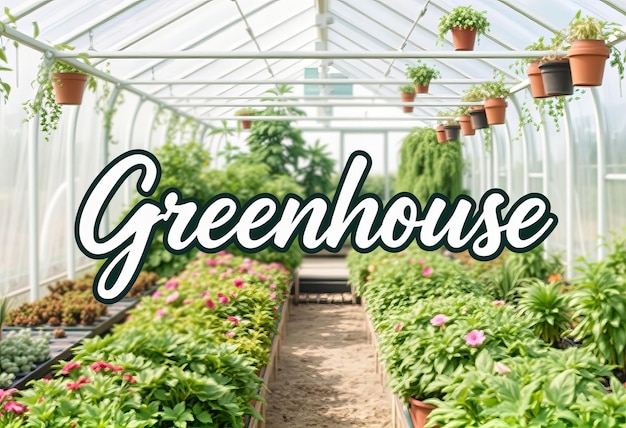 a green house is in a greenhouse with plants and flowers