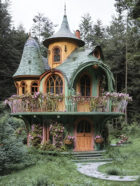 Photo a green house with a house on the front porch