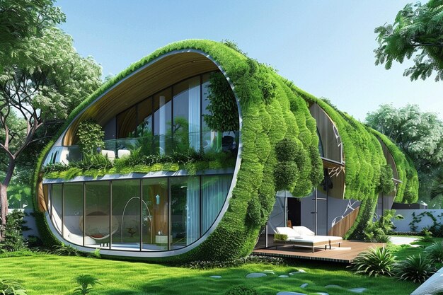 Photo a green house with a large window that has a plant growing on it