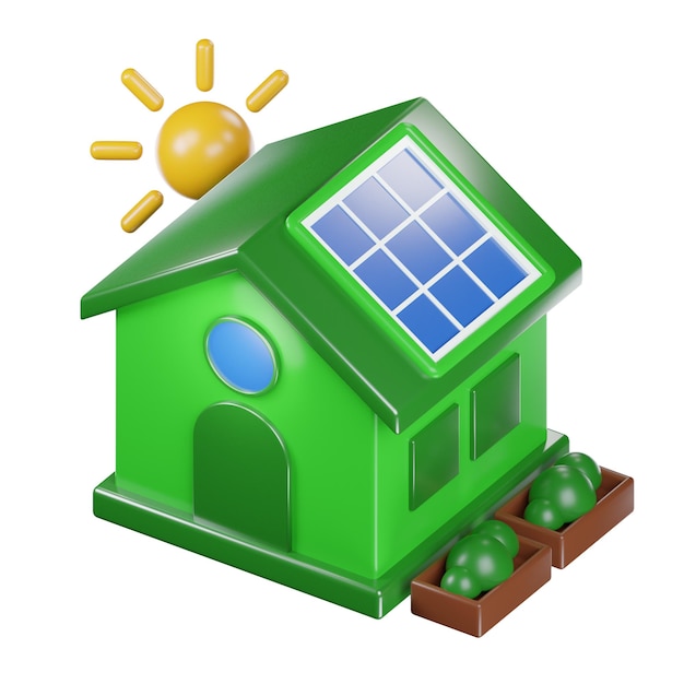 A green house with a solar panel on the front