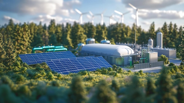 Photo green hydrogen production with solar panels and wind turbines