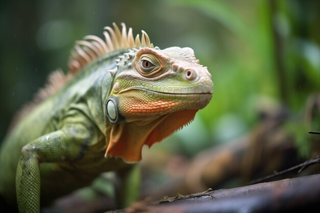 Green iguana in a tropical forest