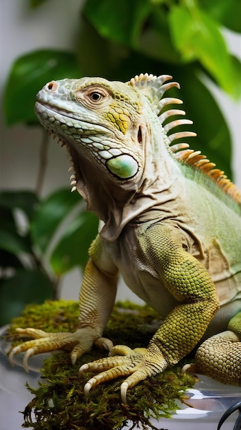 Green Iguanas pet side view full body isolate on transparency background PNG