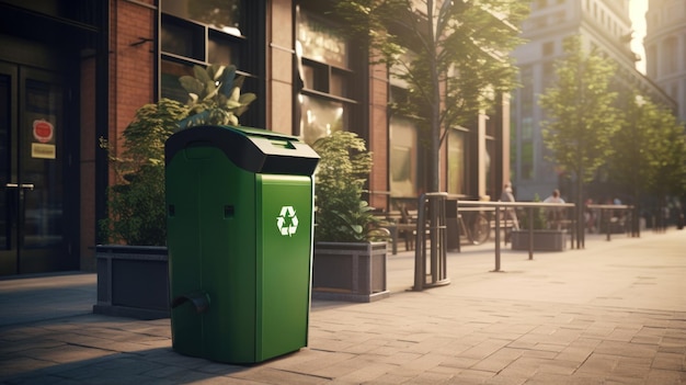 Green Initiatives on Urban Streets EcoFriendly Recycling Bin Promoting Sustainable Practices