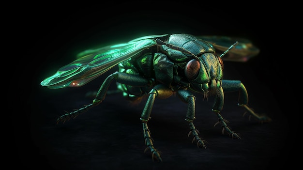 A green insect with a green face and red eyesgenerative ai