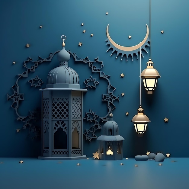 green islamic background with lantern