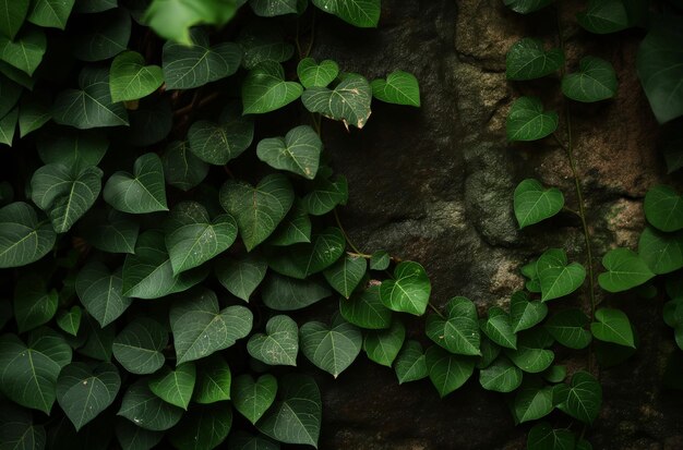 Green ivy on a stone wall