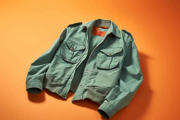 A green jacket on an orange background with the word army on it.