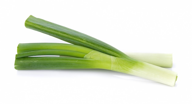 Green Japanese Bunching Onion on white