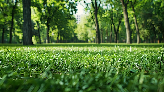 Green lawn and trees background with copyspace Nature background concept