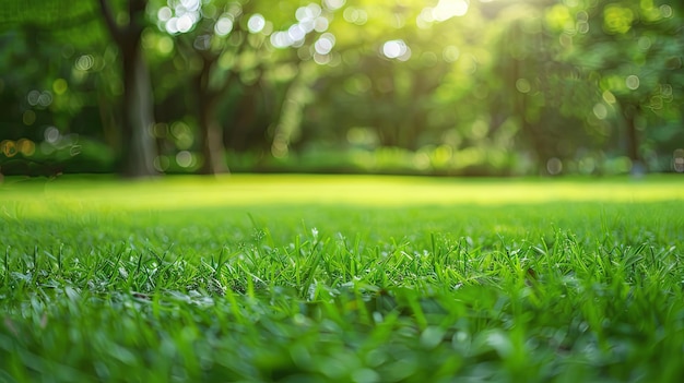 Green lawn and trees background with copyspace Nature background concept