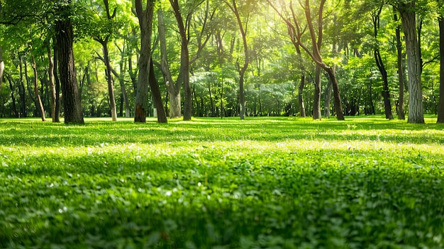 Green lawn and trees background with copyspace Nature background concept