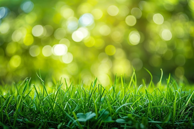 Photo green lawn with fresh grass outdoors nature spring grass background texture blurred background with copy space landscaping of a parking area