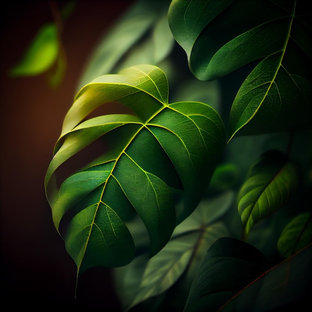 Green leaf background close up view Nature foliage abstract Beautifule leave texture Generative AI