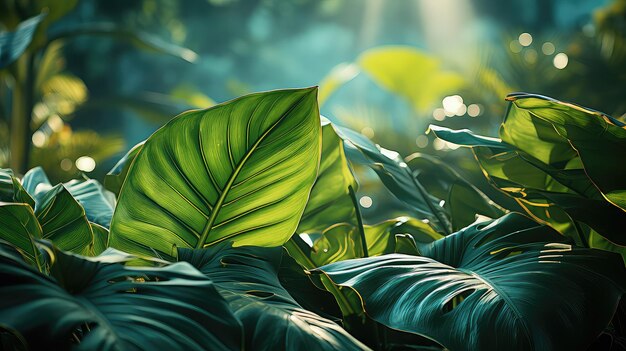 Green leaf blurred background with large leaves