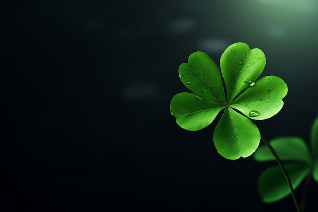 A green leaf clover against a dark backdrop