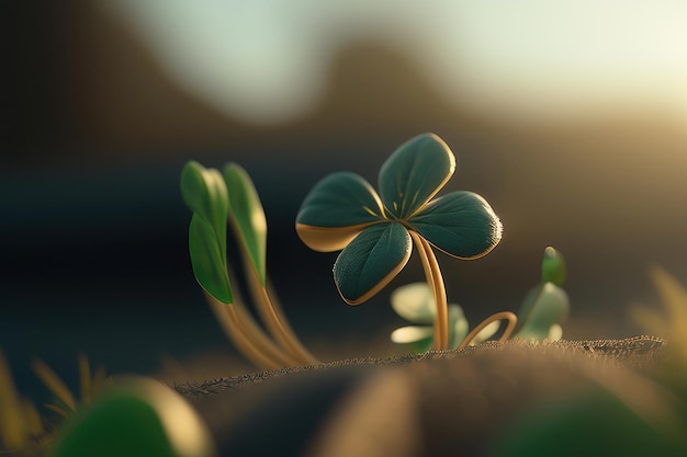 A green leaf clover in the sand