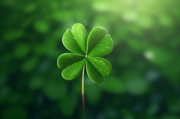 A green leaf clover situated on a green background