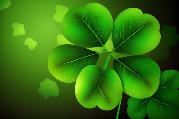 A green leaf clover with four leaves on a dark background.