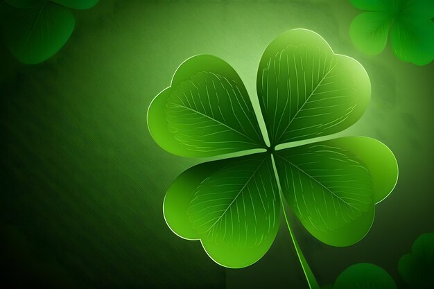 A green leaf clover with four leaves on a green background.