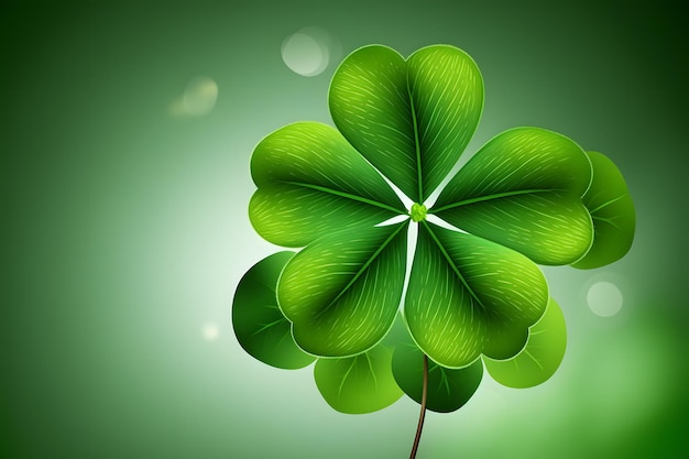 A green leaf clover with four leaves on a green background