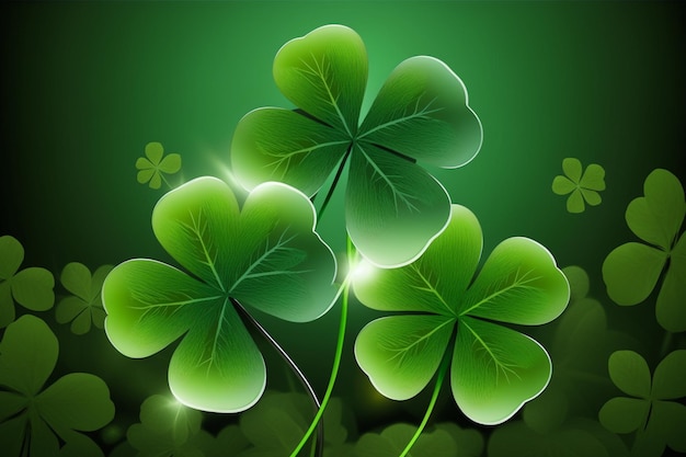 A green leaf clover with four leaves on a green background.