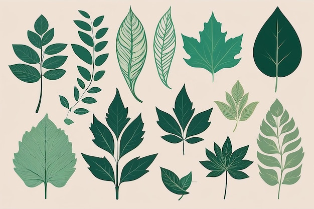 Photo green leaf design element set on a beige background vector