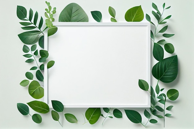 Green leaf frame with white background Generative ai