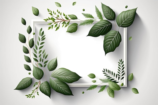 Green leaf frame with white background vector illustration Made by AIArtificial intelligence