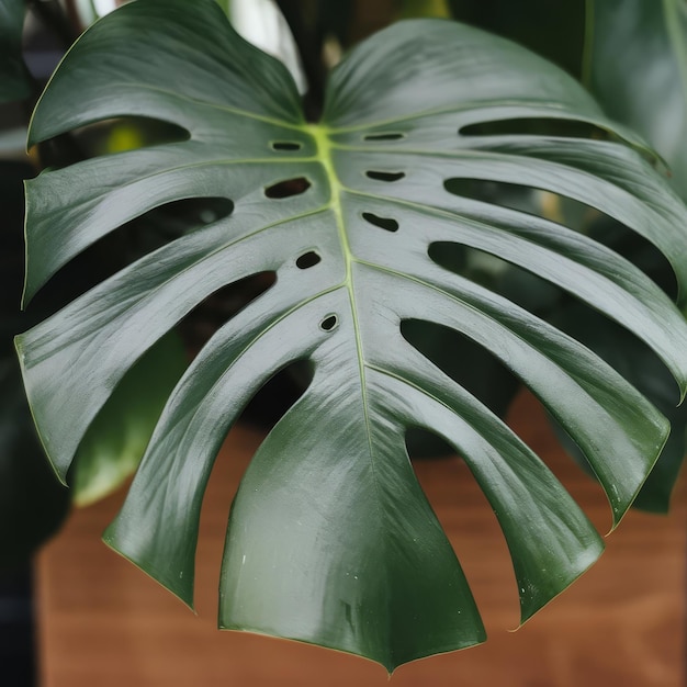 Photo green leaf of houseplant monstera