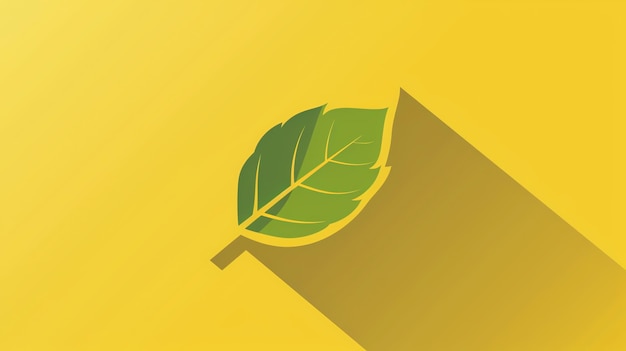 Green leaf icon with long shadow on yellow background