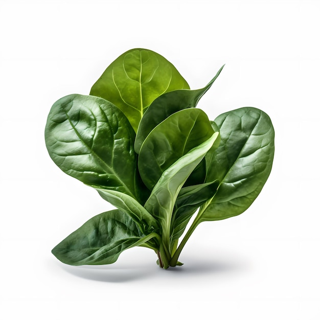 A green leaf is on a white background