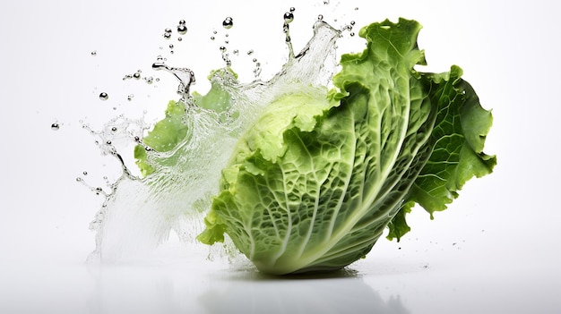 Photo a green leaf of lettuce is sprayed with water