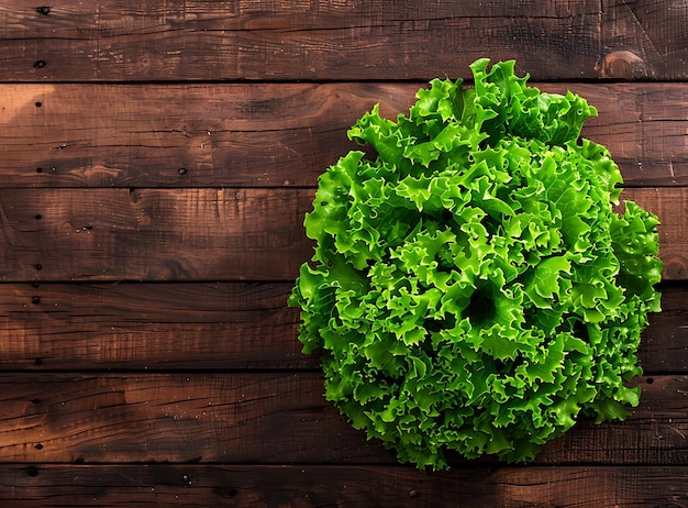 Photo a green leaf of lettuce sits on a wooden table