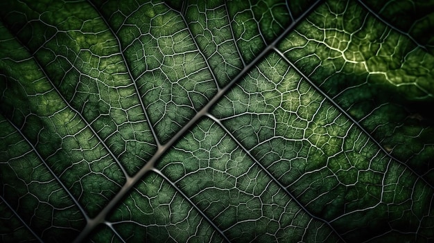 Green leaf macro background Closeup texture and pattern of organic plant Generative Ai