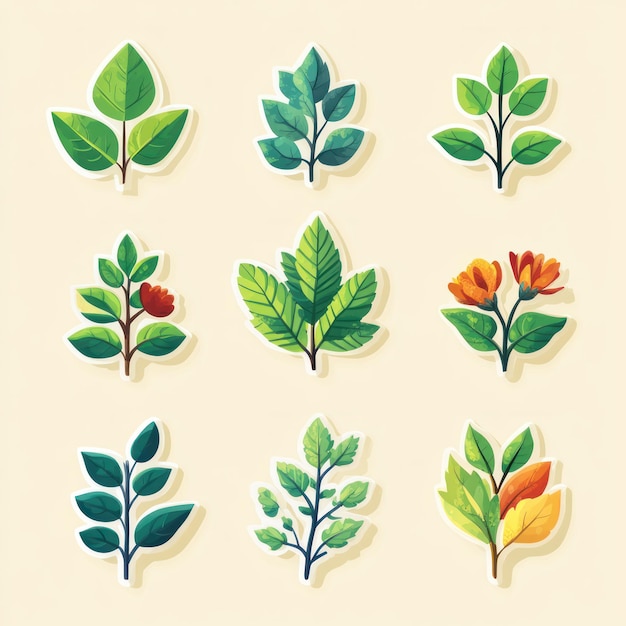 Photo green leaf stickers illustration