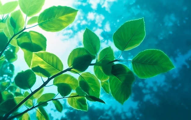 Green leaf in sunny spring background