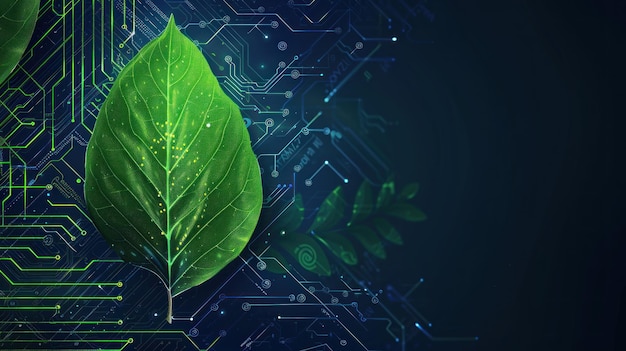 Green Leaf Over a Technological Background