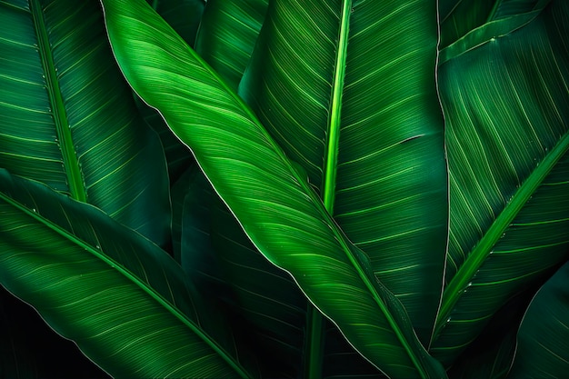 Green Leaf Texture Abstract Nature Background with Tropical Greenery and Palm Leaves Creates a