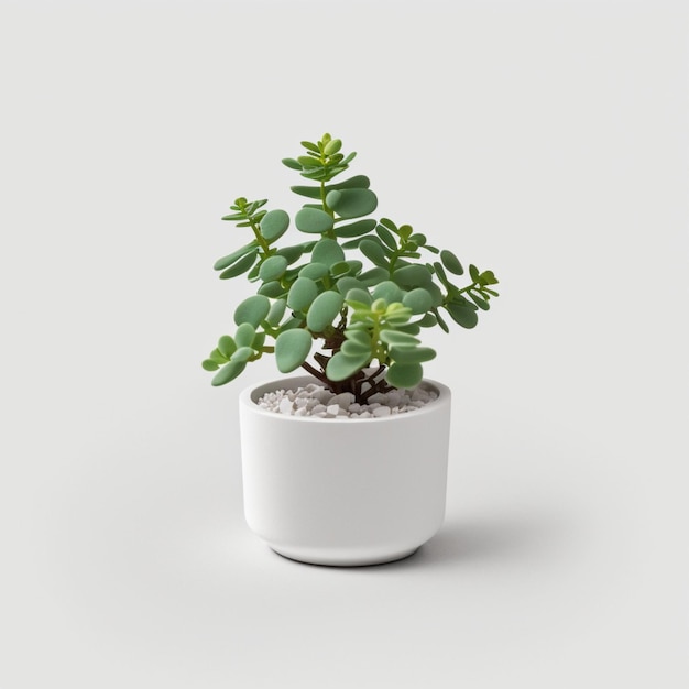 green leaf tree in white pot studio photography on white background