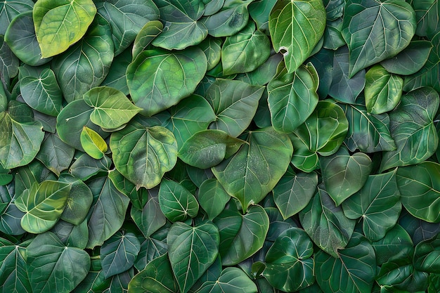 Green leaf wall background top view of nature green plant texture for garden or landscape decoratio