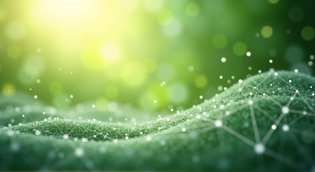 a green leaf with dew drops on it