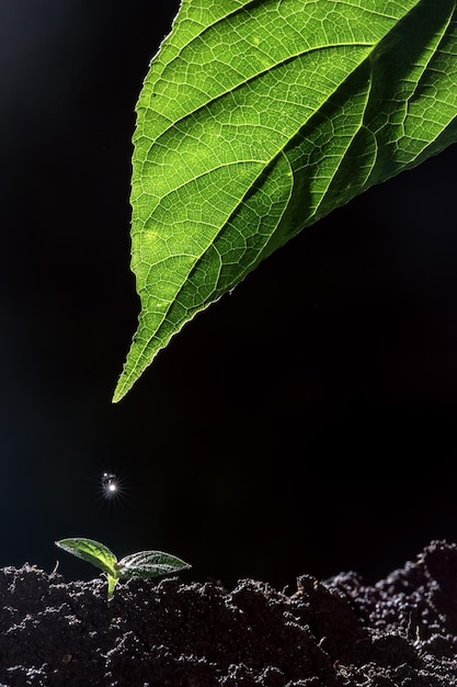 green leaf with drops of water