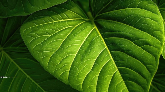 A green leaf with the lines of the heart.