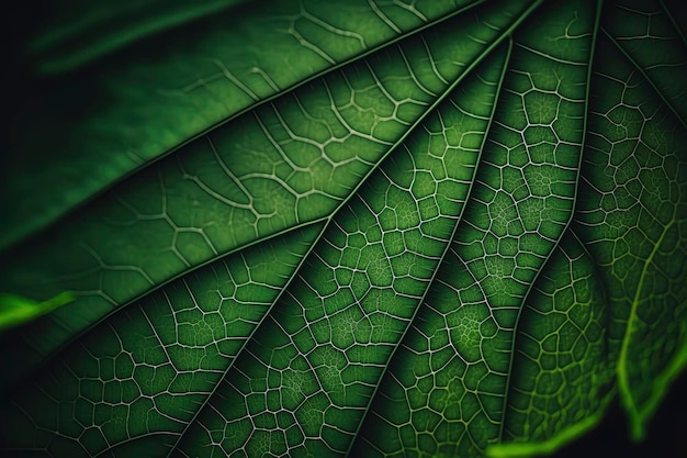 Green leaf with veins macro photography AIGenerated