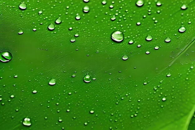 Green leaf with water droplets on it macro photograph