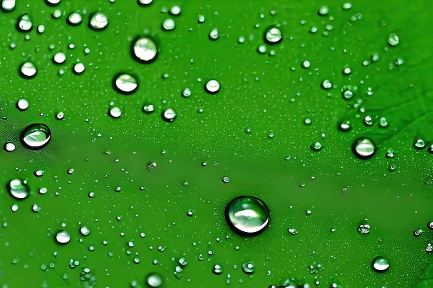 Green leaf with water droplets on it macro photograph