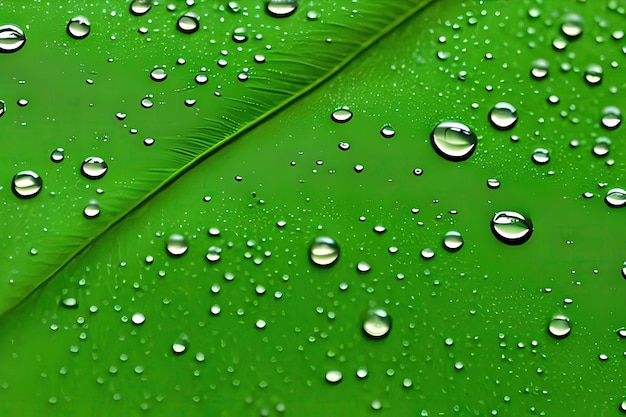 Green leaf with water droplets on it macro photograph