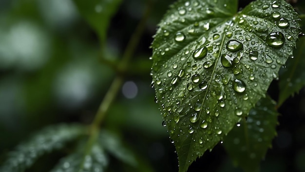 Photo a green leaf with water droplets on it