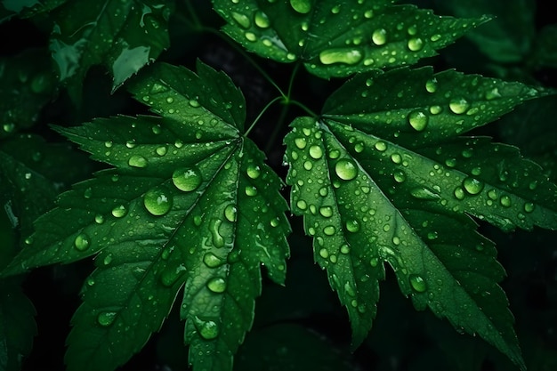 A green leaf with water droplets on it